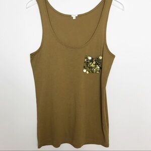 J. Crew Brown Shimmer Pocket Tank Top Sequins S
